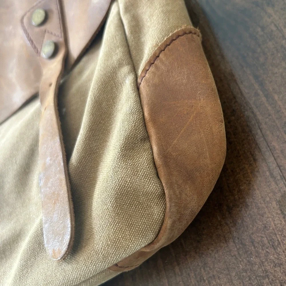 Tiding Messenger Bag Large Khaki Brown Waxed Canvas Leather Satchel Gorpcore